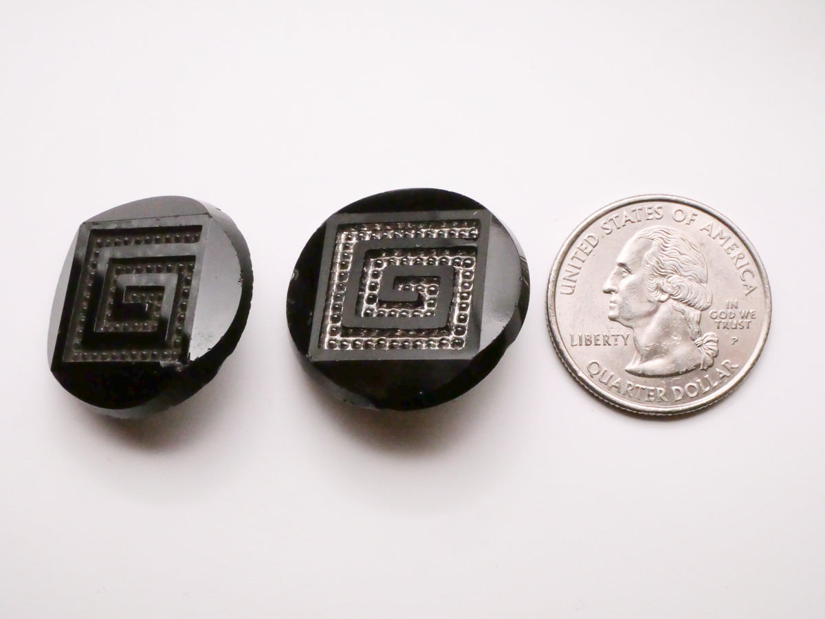 Greek Key Look Mesmerizing Faceted Black Glass Button Various 25-26mm