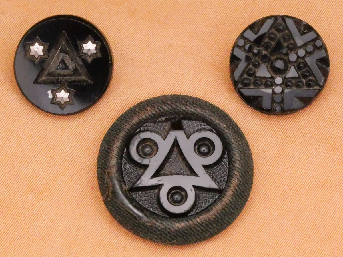 Triangle Triad Antique Black Glass Button Various 14-21mm