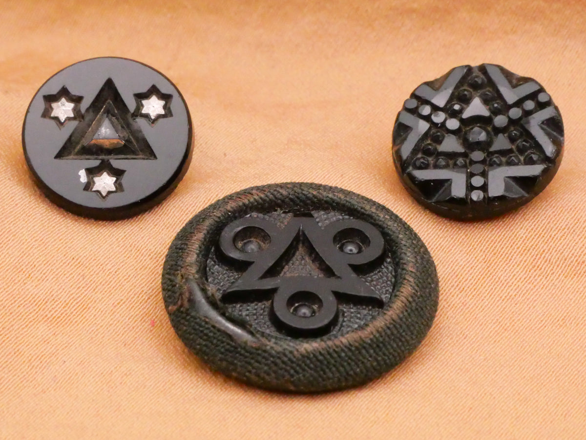 Triangle Triad Antique Black Glass Button Various 14-21mm