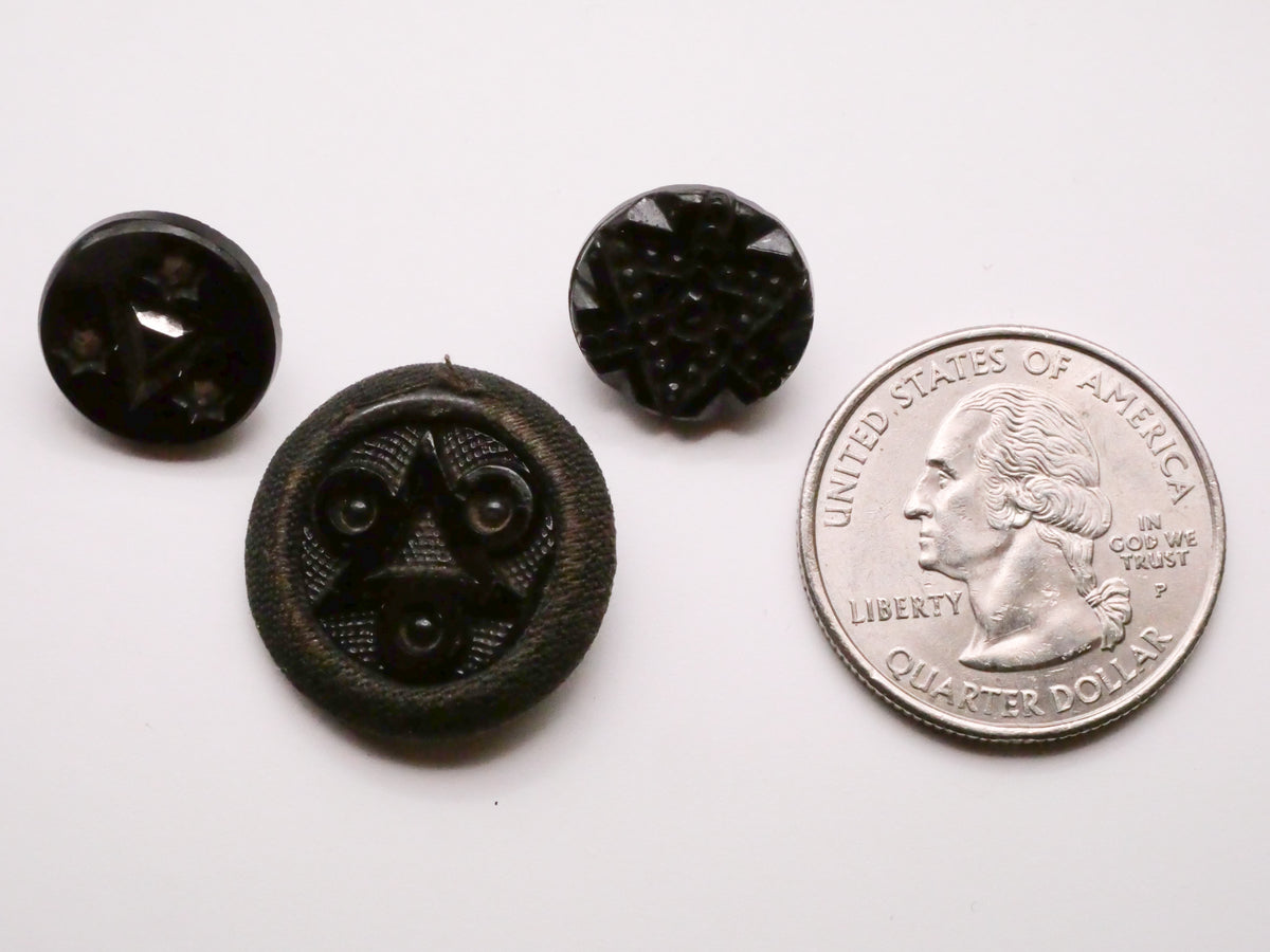 Triangle Triad Antique Black Glass Button Various 14-21mm