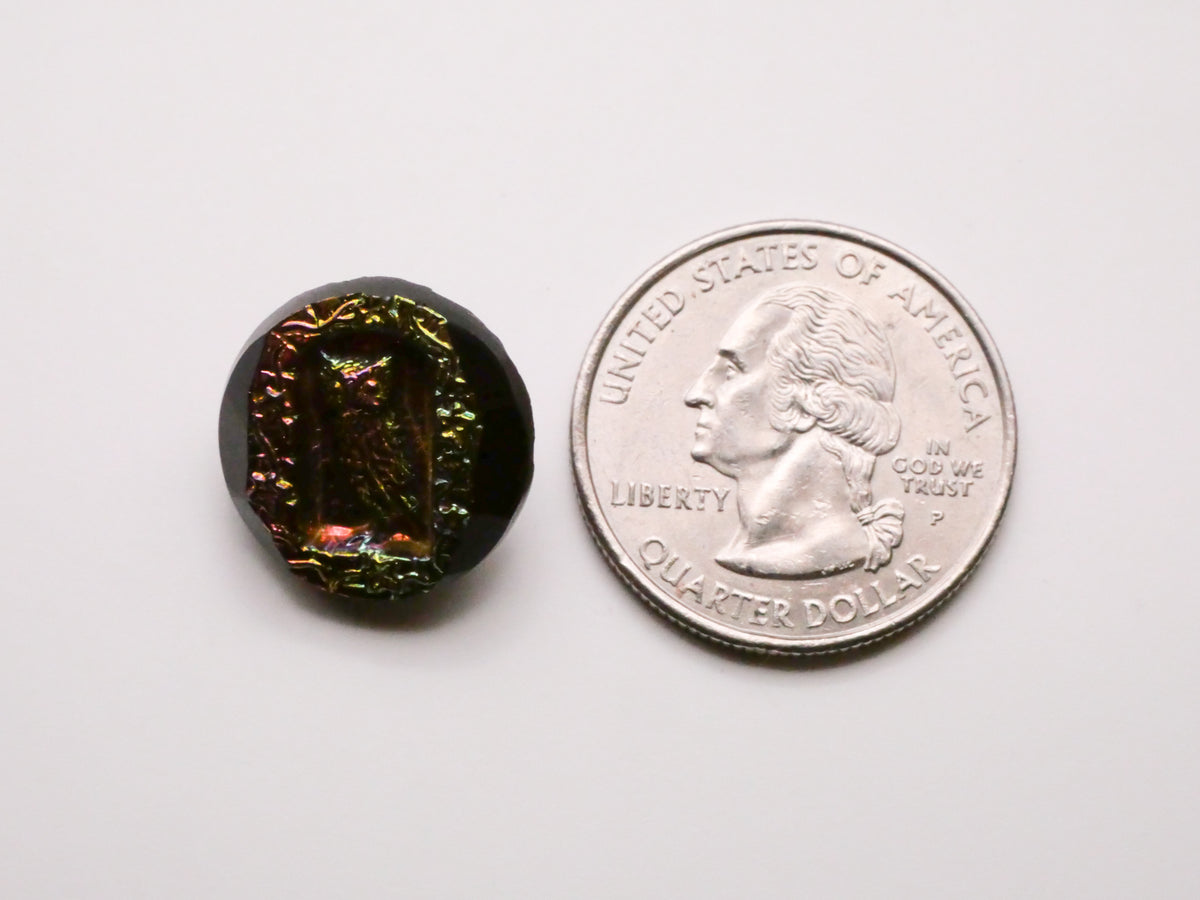 Owl Windowsill Rainbow Iridescent Black Glass Antique Button 17mm