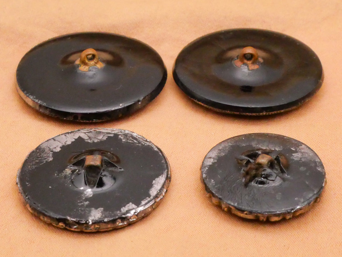 Swirl Silver Luster Antique Black Glass Button Various 22-31mm