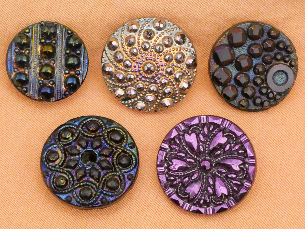 Outer Space Steel-Cut Look Luster Antique Black Glass Button Various 16-18mm