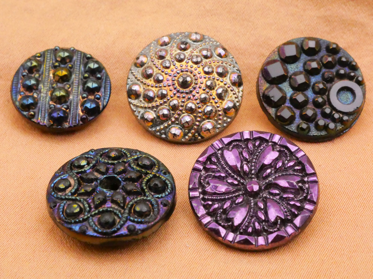 Outer Space Steel-Cut Look Luster Antique Black Glass Button Various 16-18mm