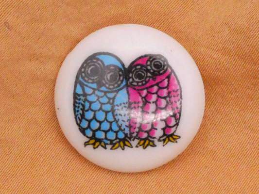Owl Friends Teal Fuchsia White Plastic Button 19mm