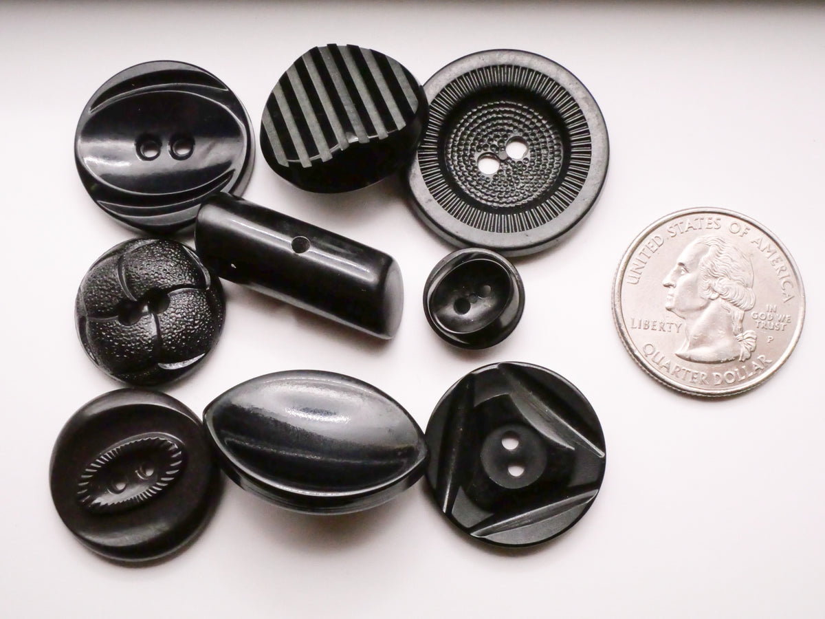 Black Mod Vintage Plastic Button Various 10-28mm