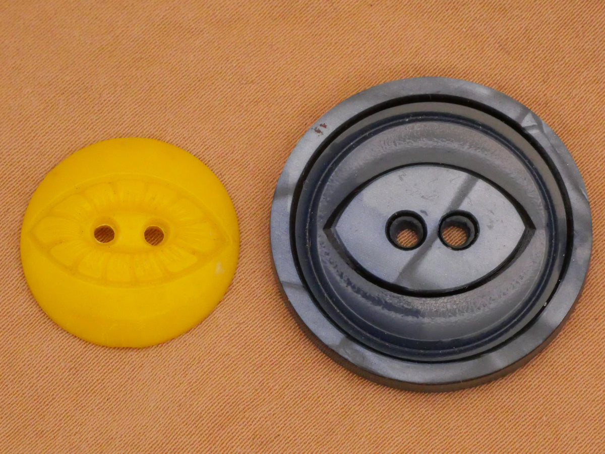 Eye Shape Yellow or Blue Vintage Plastic Button Various 19-28mm