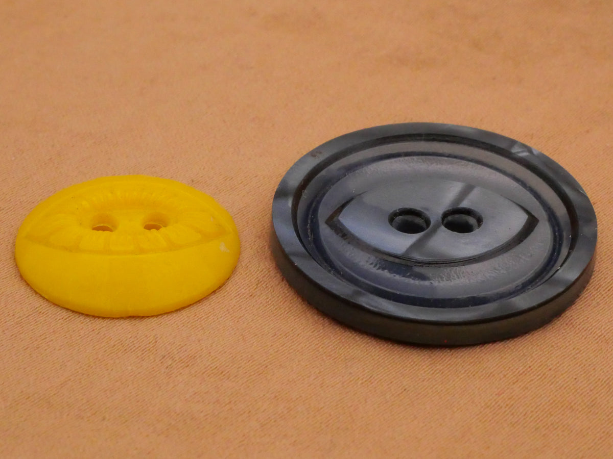 Eye Shape Yellow or Blue Vintage Plastic Button Various 19-28mm