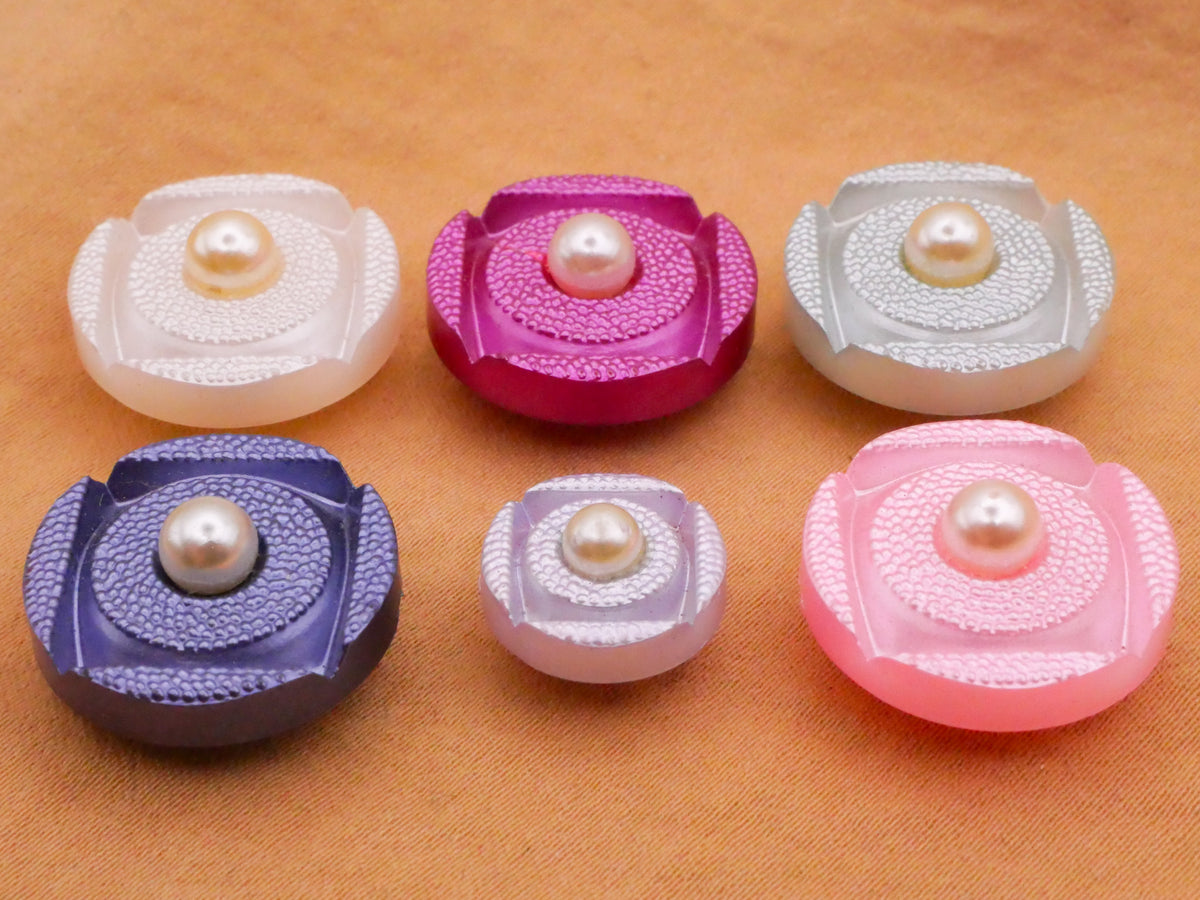 Pastel Pearlized Plastic Pearl Center Vintage Button Various 13-19mm