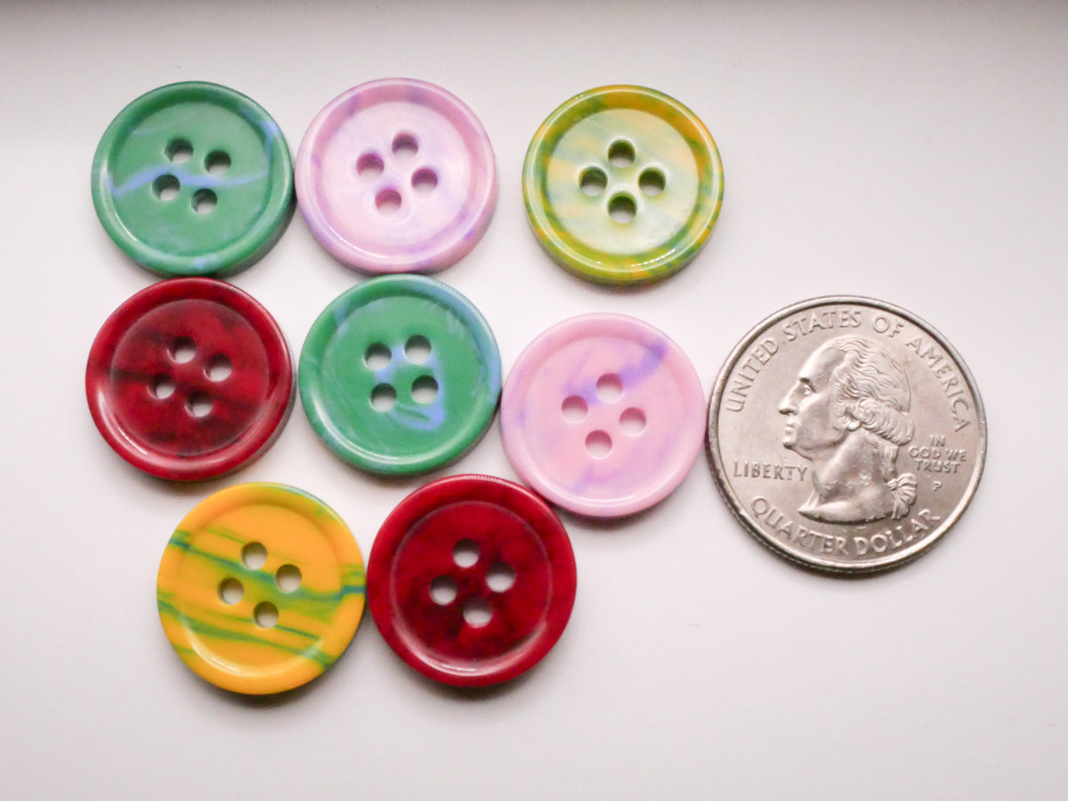 Marbled Rich Colorful Plastic Set of Eight Buttons 18mm