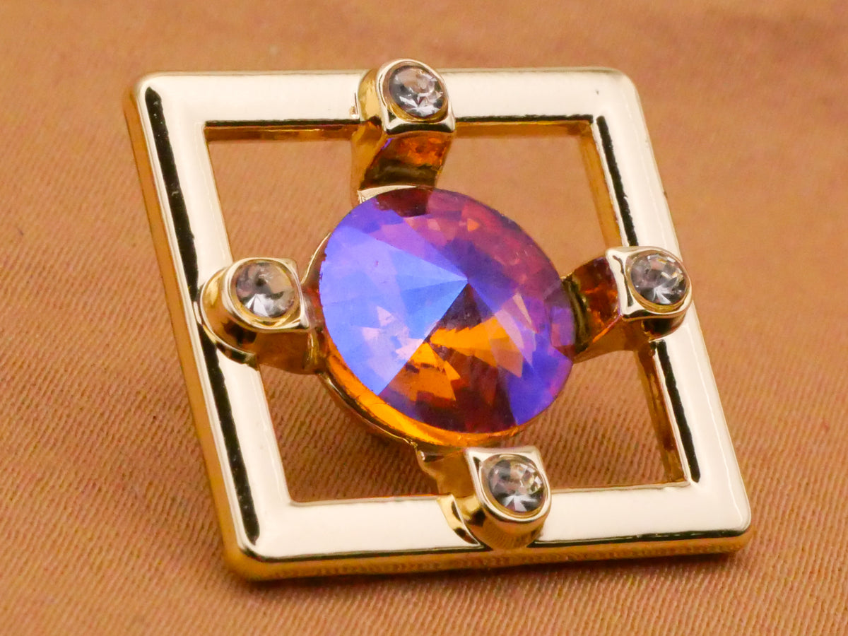 Colorful Aurora Borealis Look Rhinestone Square Metal Button 21mm