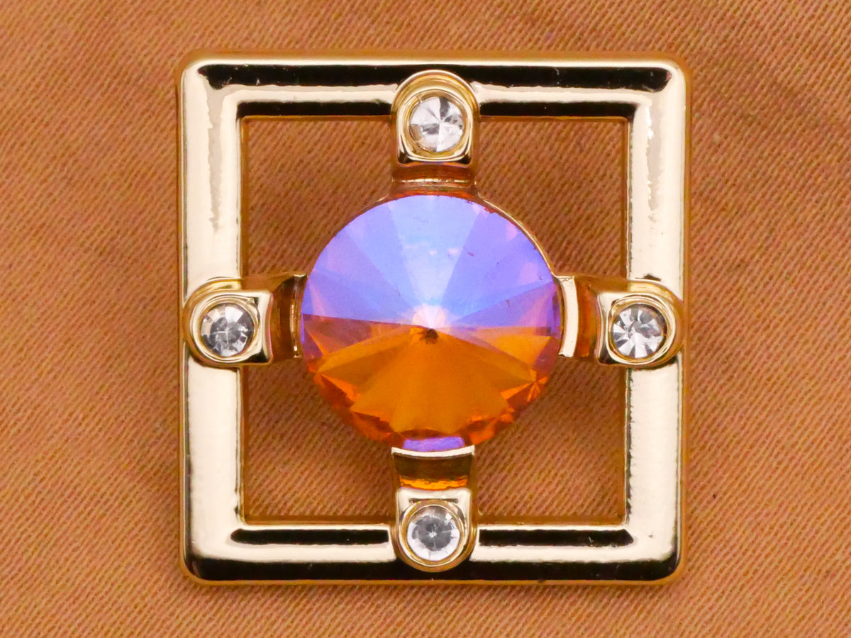 Colorful Aurora Borealis Look Rhinestone Square Metal Button 21mm