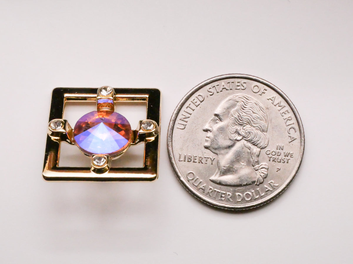 Colorful Aurora Borealis Look Rhinestone Square Metal Button 21mm