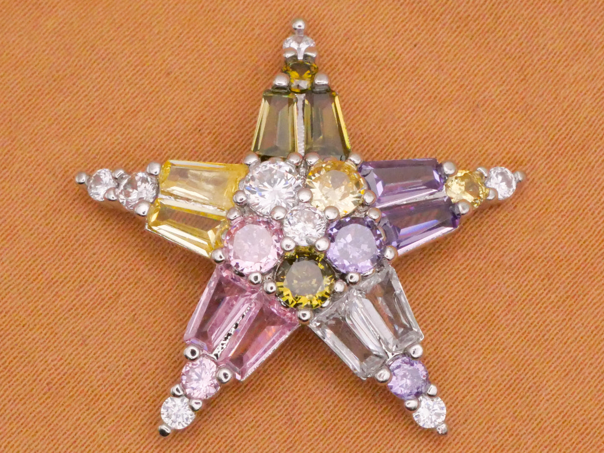 Star Pastel Colors Rhinestone Silver Metal Button 28mm