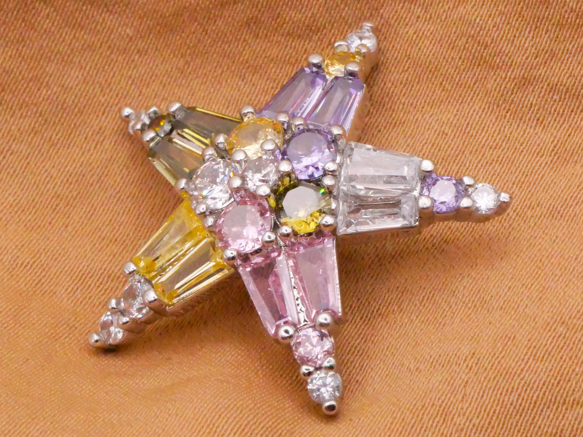 Star Pastel Colors Rhinestone Silver Metal Button 28mm
