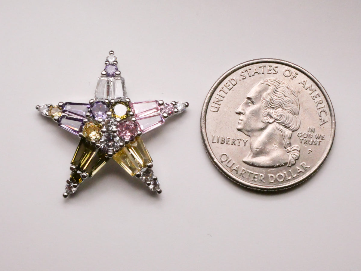 Star Pastel Colors Rhinestone Silver Metal Button 28mm