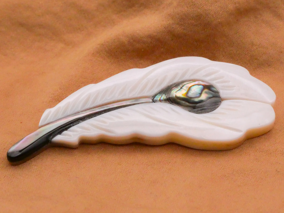 Peacock Feather Plume Mother of Pearl Shell Large Button 25x61mm