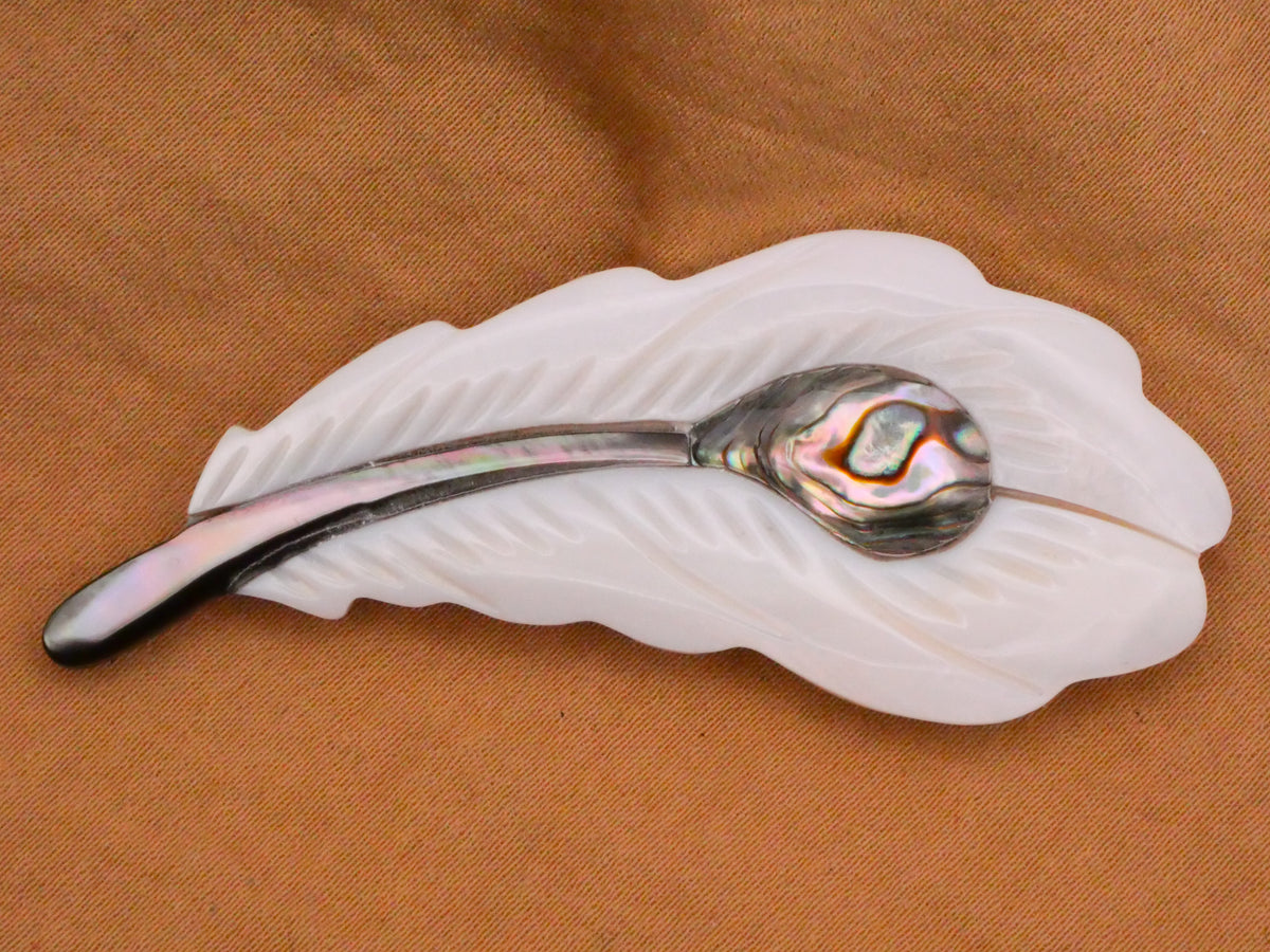 Peacock Feather Plume Mother of Pearl Shell Large Button 25x61mm
