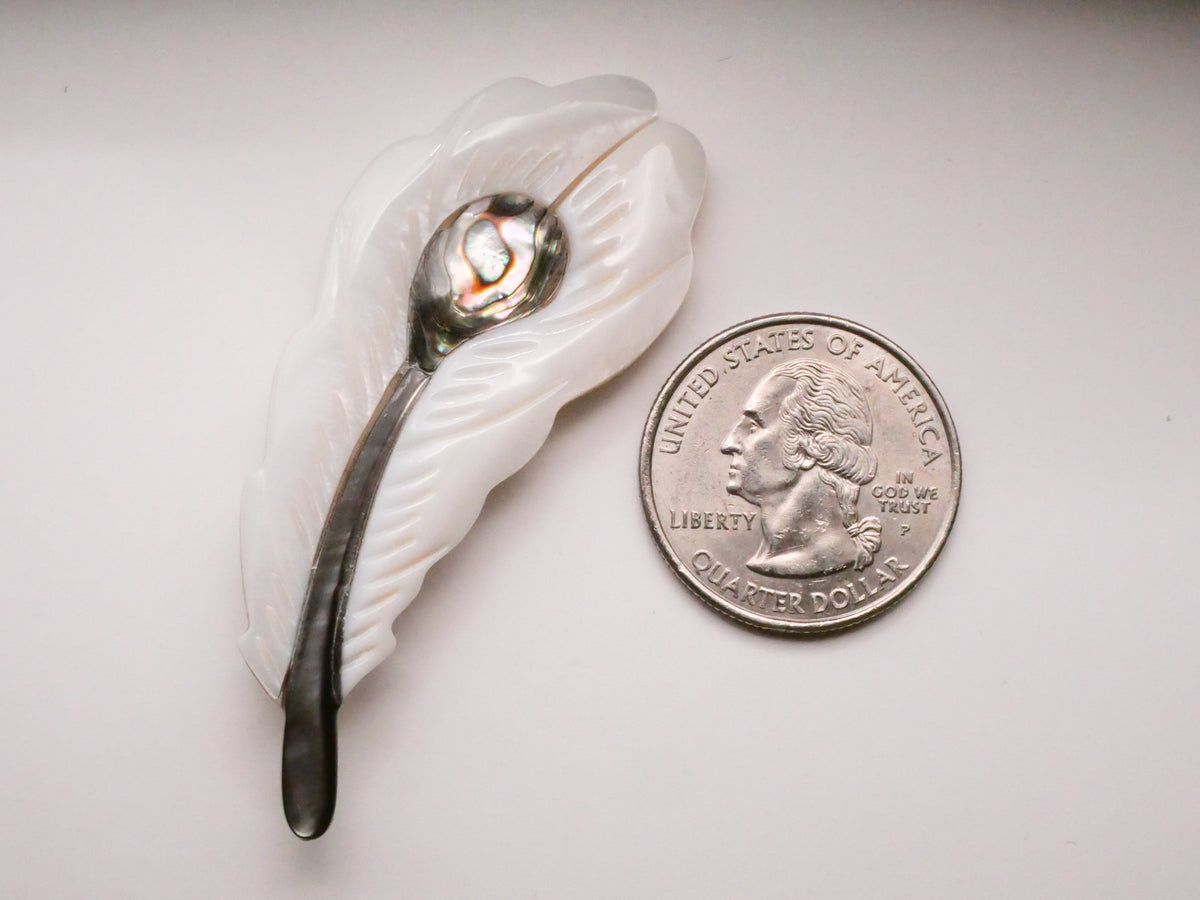 Peacock Feather Plume Mother of Pearl Shell Large Button 25x61mm
