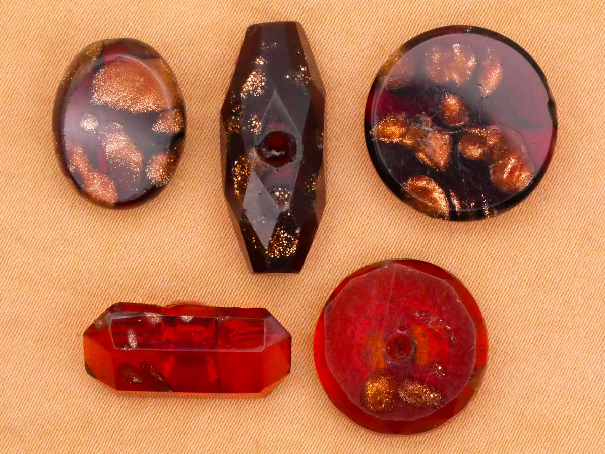 Red-Orange Copper Glitter Antique Glass Button Various 10-23mm