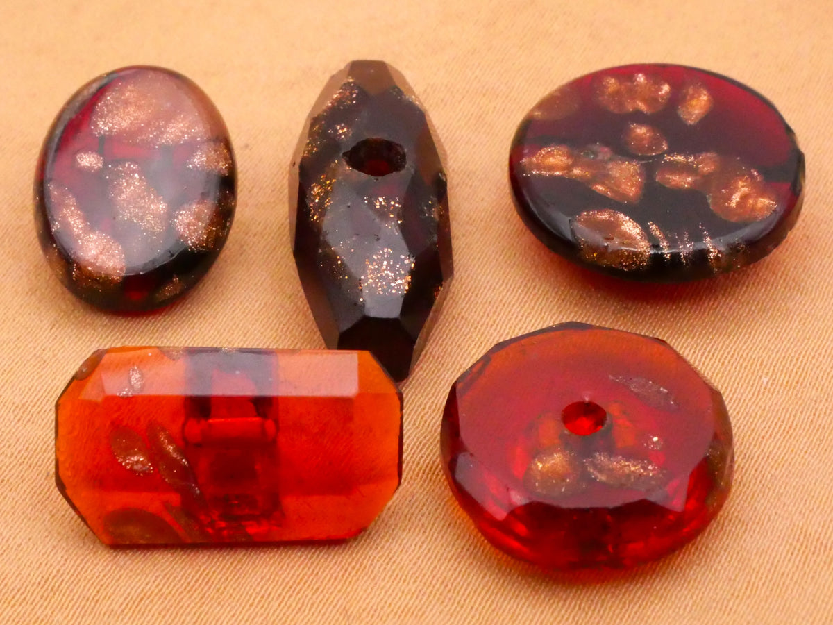 Red-Orange Copper Glitter Antique Glass Button Various 10-23mm
