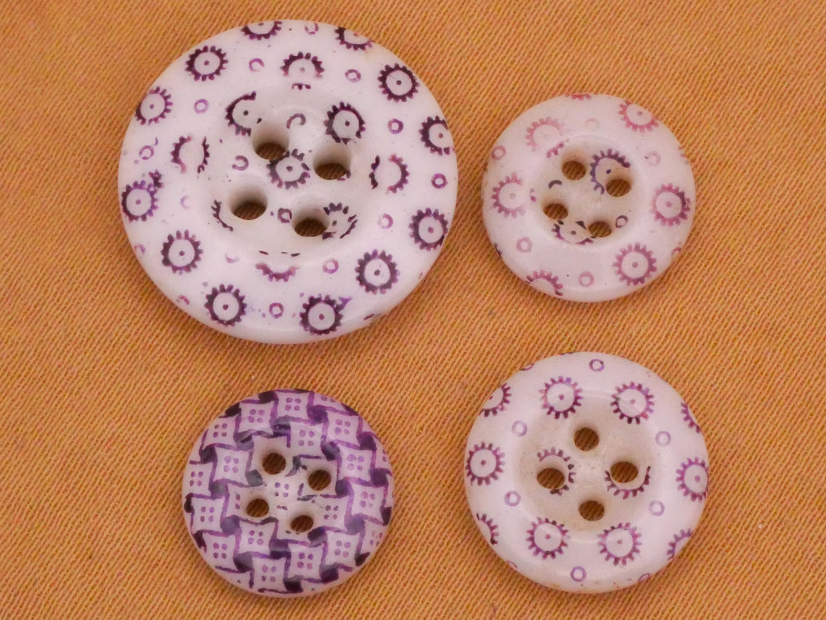 Calico Patterns Purple Antique China Button Various 11-17mm