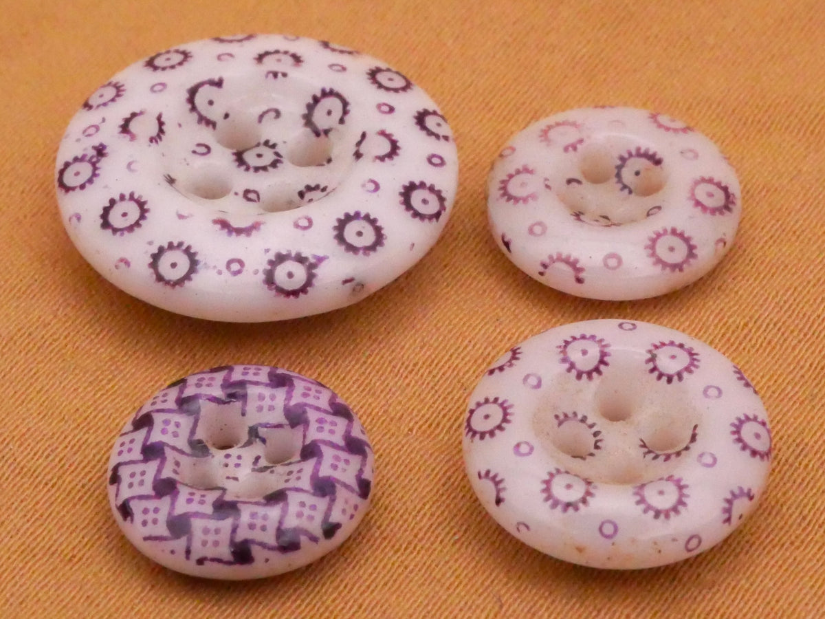 Calico Patterns Purple Antique China Button Various 11-17mm