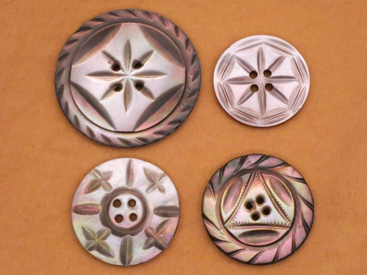 Smoky Mother of Pearl Carved Antique Button Various 25-38mm
