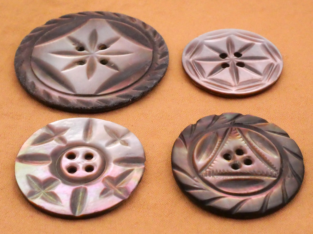Smoky Mother of Pearl Carved Antique Button Various 25-38mm