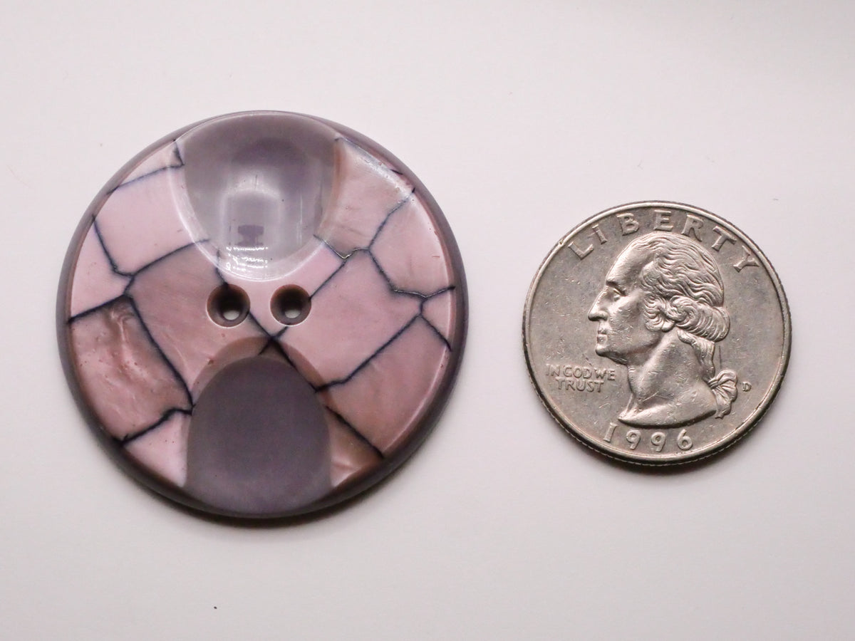 Crackle Design Purple Celluloid Early Plastic Large Button 37mm