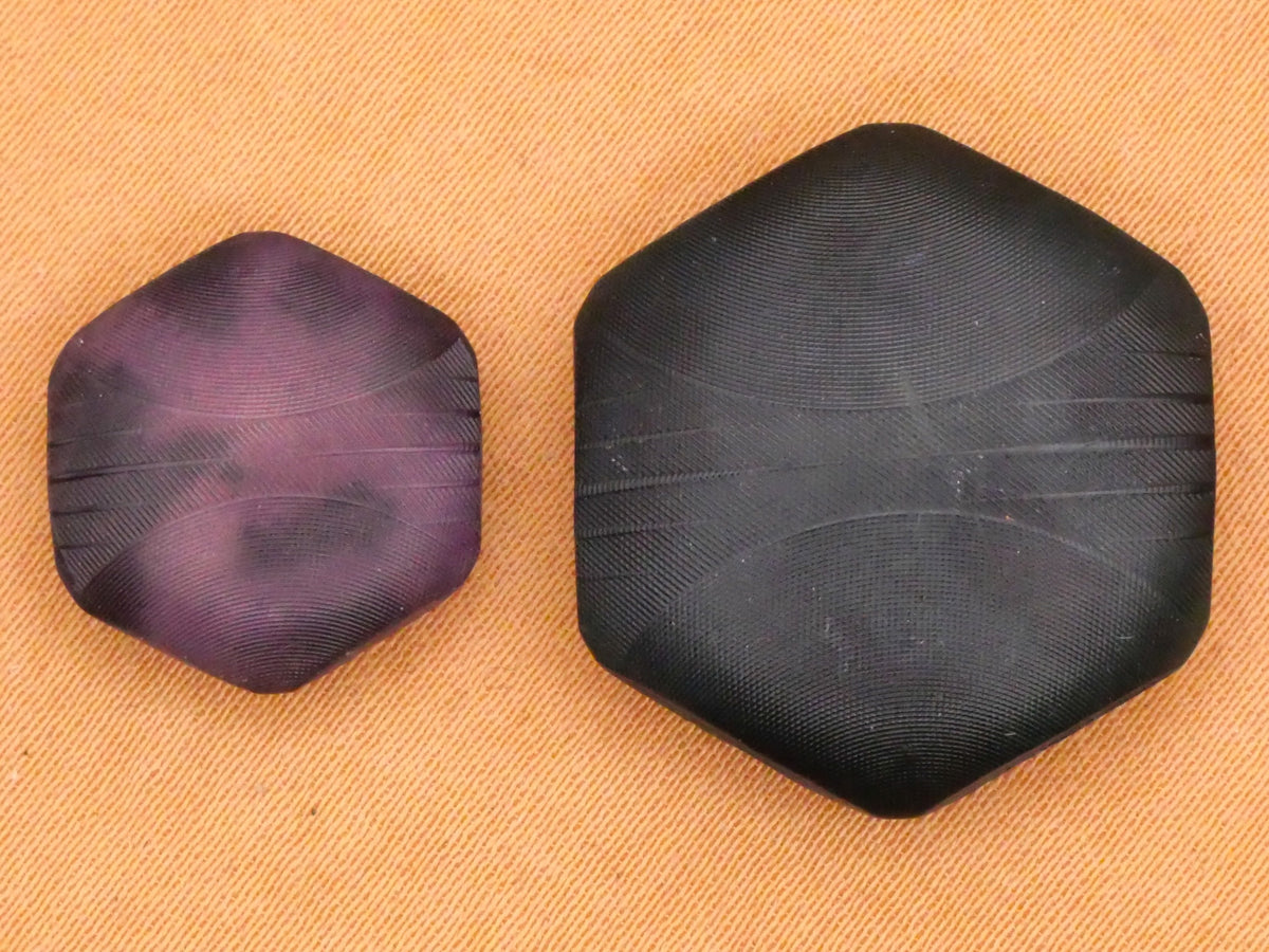 Hexagon Shape Pressed Design Purple or Black Vegetable Ivory Button Various 16-23mm