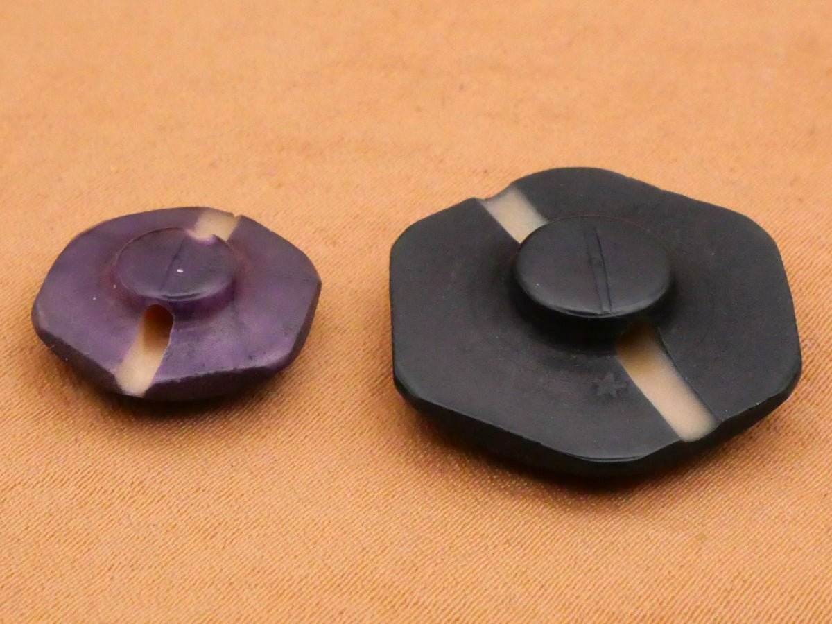 Hexagon Shape Pressed Design Purple or Black Vegetable Ivory Button Various 16-23mm