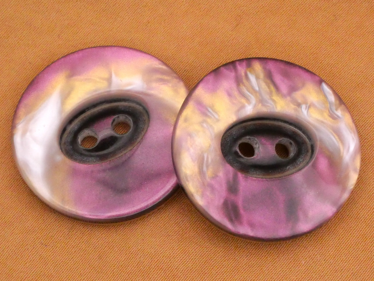Purple Marbled Pearlized Plastic Pair of Buttons 25mm