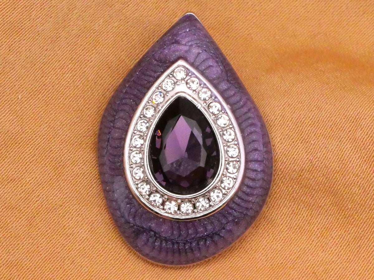 Droplet Teardrop Purple Enamel Rhinestone Metal Button 19x28mm