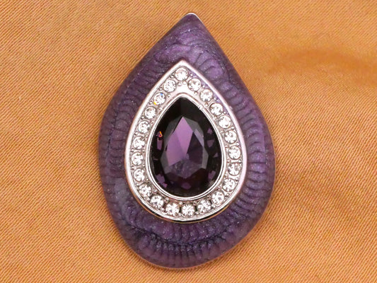 Droplet Teardrop Purple Enamel Rhinestone Metal Button 19x28mm