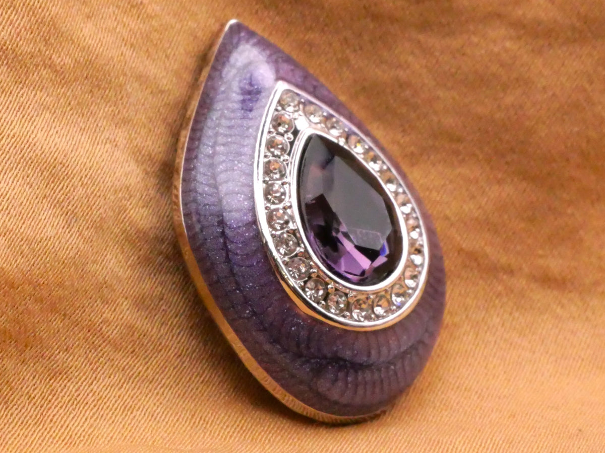 Droplet Teardrop Purple Enamel Rhinestone Metal Button 19x28mm