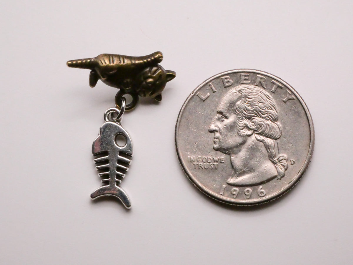 Fat Cat Fish Bones Moveable Metal Button 19x28mm