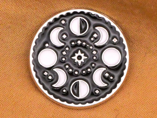 Lunar Cycles Moon Black White Enamel Metal Button 20mm