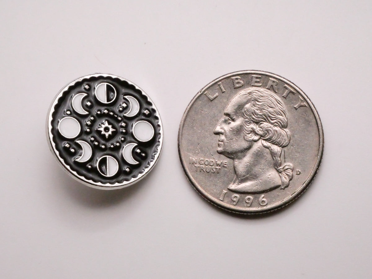 Lunar Cycles Moon Black White Enamel Metal Button 20mm