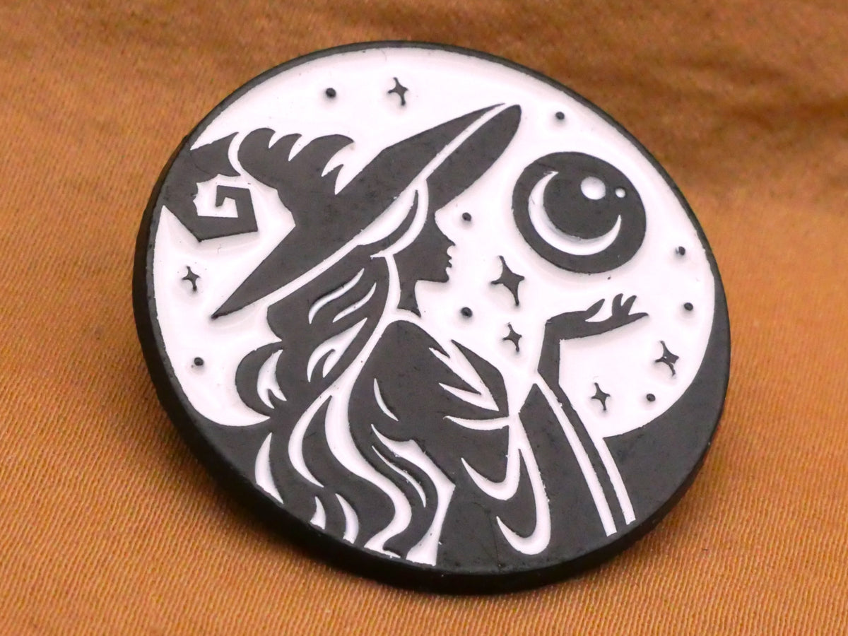 Witch Moon Silhouette Black White Enamel Metal Button 31mm