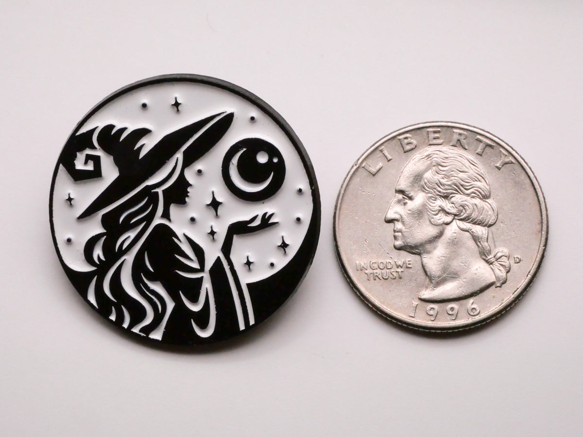 Witch Moon Silhouette Black White Enamel Metal Button 31mm