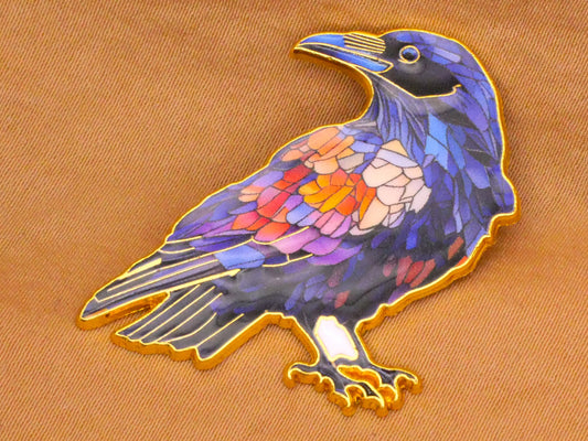 Raven Crow Bird Stained Glass Look Large Metal Button 31x36mm