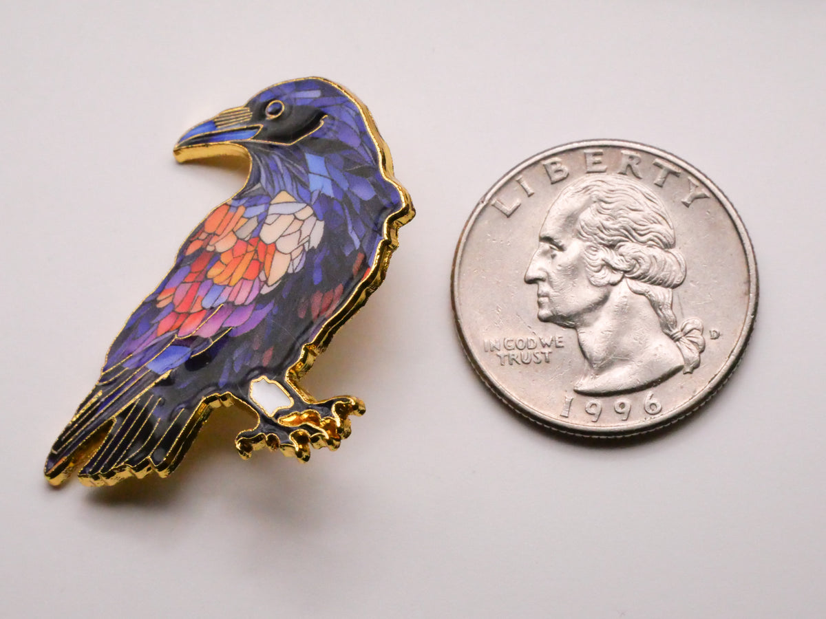 Raven Crow Bird Stained Glass Look Large Metal Button 31x36mm