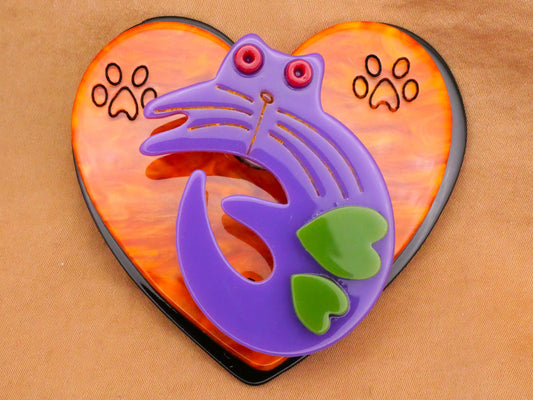 Heart Cat Kitty Paw Prints Large Acrylic Plastic Moveable Button 52x57mm