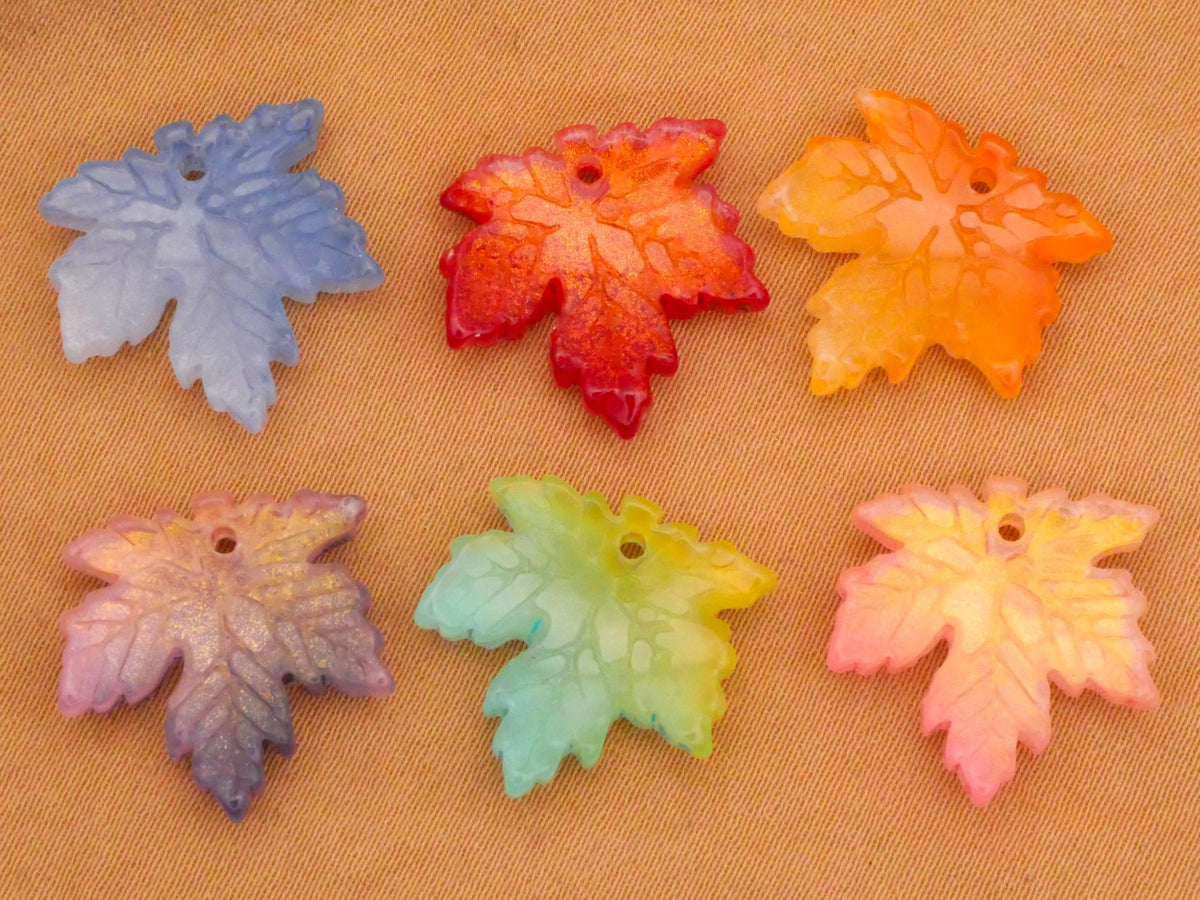 Leaf Leaves Fall Colorful Glass Assorted Set of Six Charms Embellishments 16mm