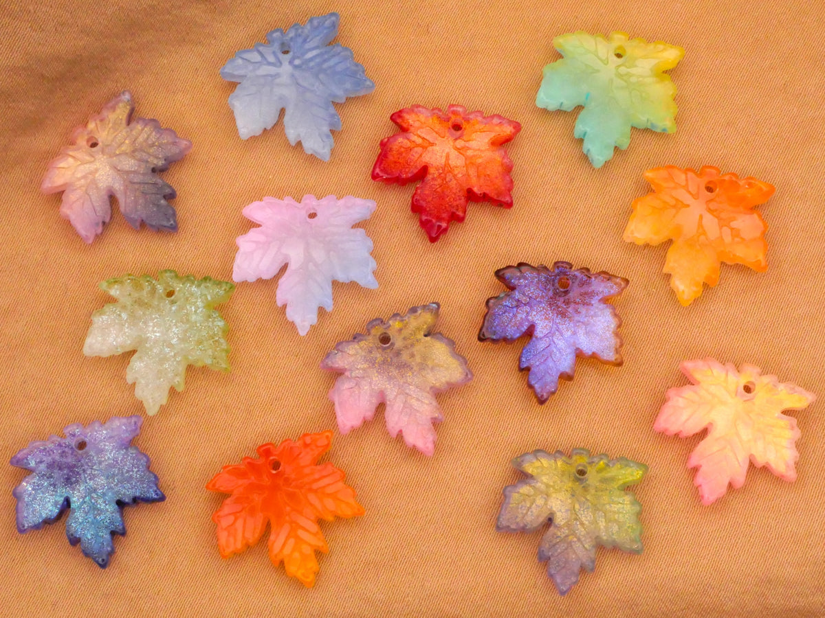 Leaf Leaves Fall Colorful Glass Assorted Set of Six Charms Embellishments 16mm