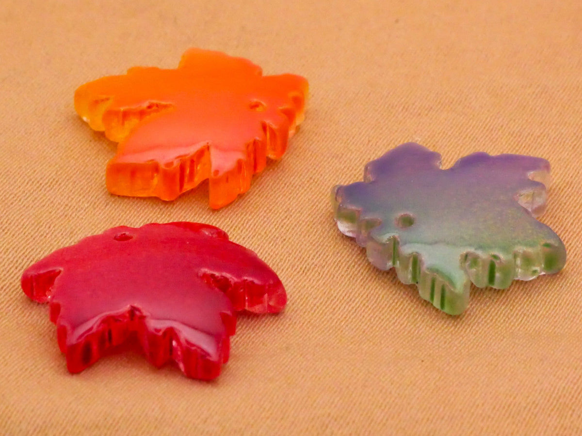 Leaf Leaves Fall Colorful Glass Assorted Set of Six Charms Embellishments 16mm