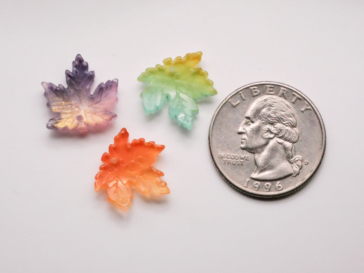 Leaf Leaves Fall Colorful Glass Assorted Set of Six Charms Embellishments 16mm