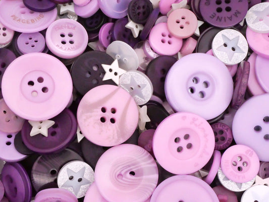 Purple Shades and Stars Plastic 50g Set of Buttons 9-31mm
