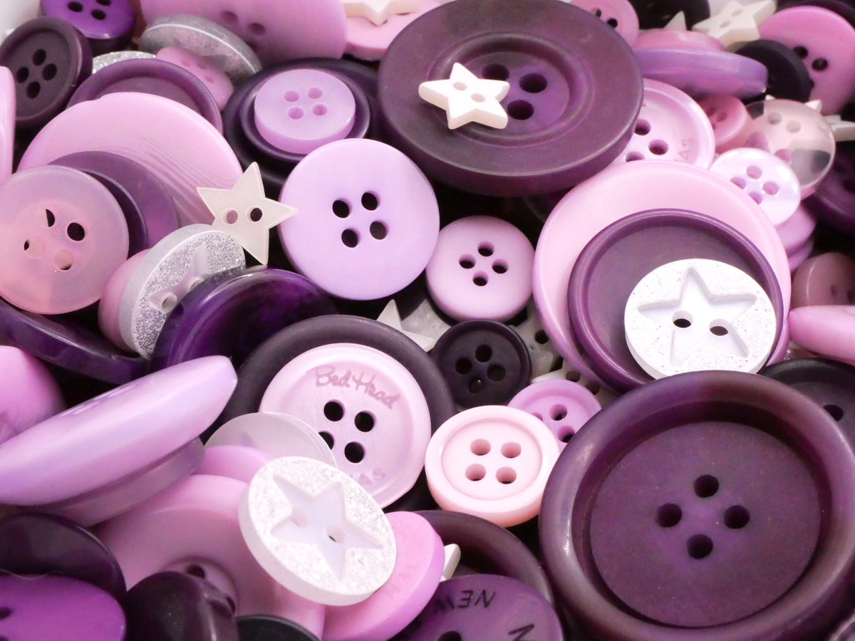 Purple Shades and Stars Plastic 50g Set of Buttons 9-31mm